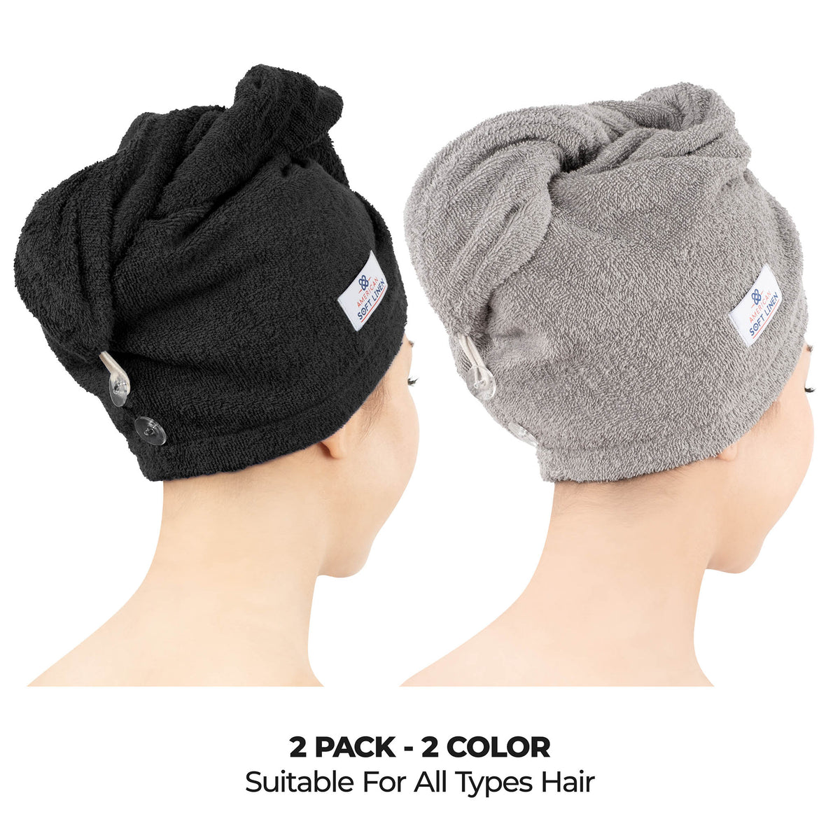 American Soft Linen 100% Cotton Hair Drying Towels for Women, 2 Pack Head Towel Cap - 75 Set Case Pack