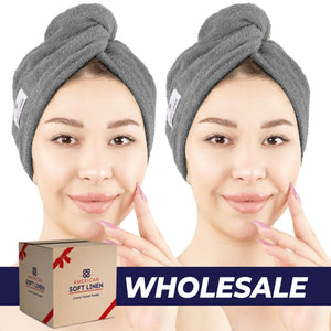 American Soft Linen 100% Cotton Hair Drying Towels for Women, 2 Pack Head Towel Cap - 75 Set Case Pack