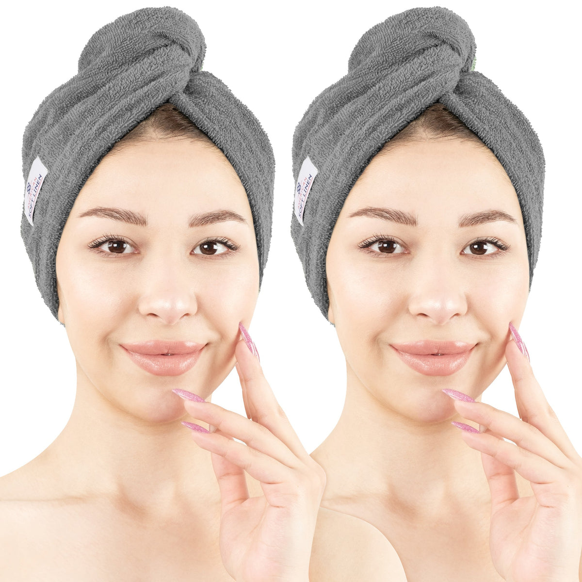 American Soft Linen 100% Cotton Hair Drying Towels for Women, 2 Pack Head Towel Cap - 75 Set Case Pack