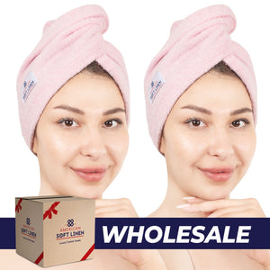 American Soft Linen 100% Cotton Hair Drying Towels for Women, 2 Pack Head Towel Cap - 75 Set Case Pack