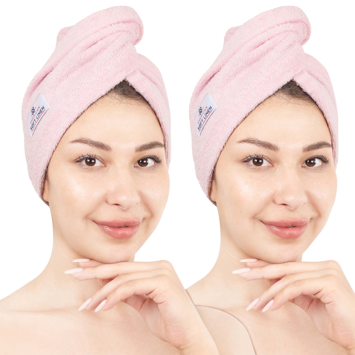 American Soft Linen 100% Cotton Hair Drying Towels for Women, 2 Pack Head Towel Cap - 75 Set Case Pack