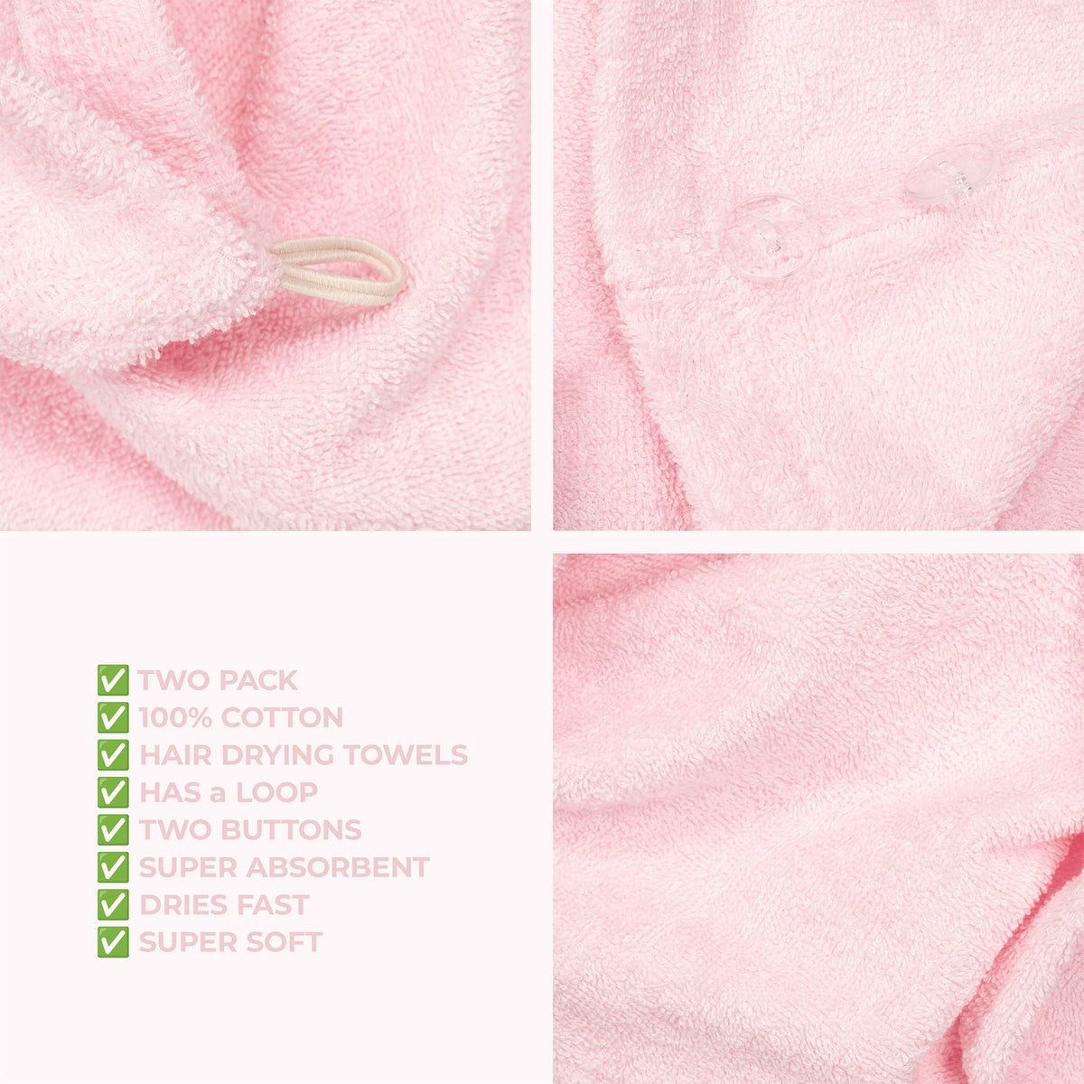 American Soft Linen 100% Cotton Hair Drying Towels for Women, 2 Pack Head Towel Cap - 75 Set Case Pack