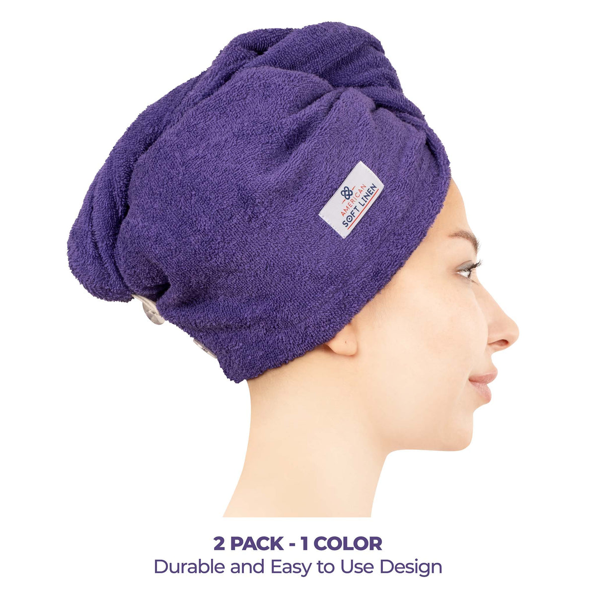 American Soft Linen 100% Cotton Hair Drying Towels for Women, 2 Pack Head Towel Cap - 75 Set Case Pack