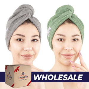 American Soft Linen 100% Cotton Hair Drying Towels for Women, 2 Pack Head Towel Cap - 75 Set Case Pack