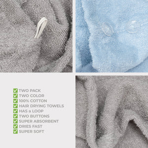 American Soft Linen 100% Cotton Hair Drying Towels for Women, 2 Pack Head Towel Cap - 75 Set Case Pack