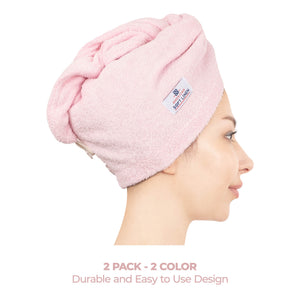 American Soft Linen 100% Cotton Hair Drying Towels for Women, 2 Pack Head Towel Cap - 75 Set Case Pack