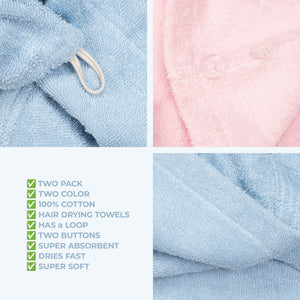 American Soft Linen 100% Cotton Hair Drying Towels for Women, 2 Pack Head Towel Cap - 75 Set Case Pack