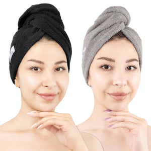 American Soft Linen 100% Cotton Hair Drying Towels for Women, 2 Pack Head Towel Cap
