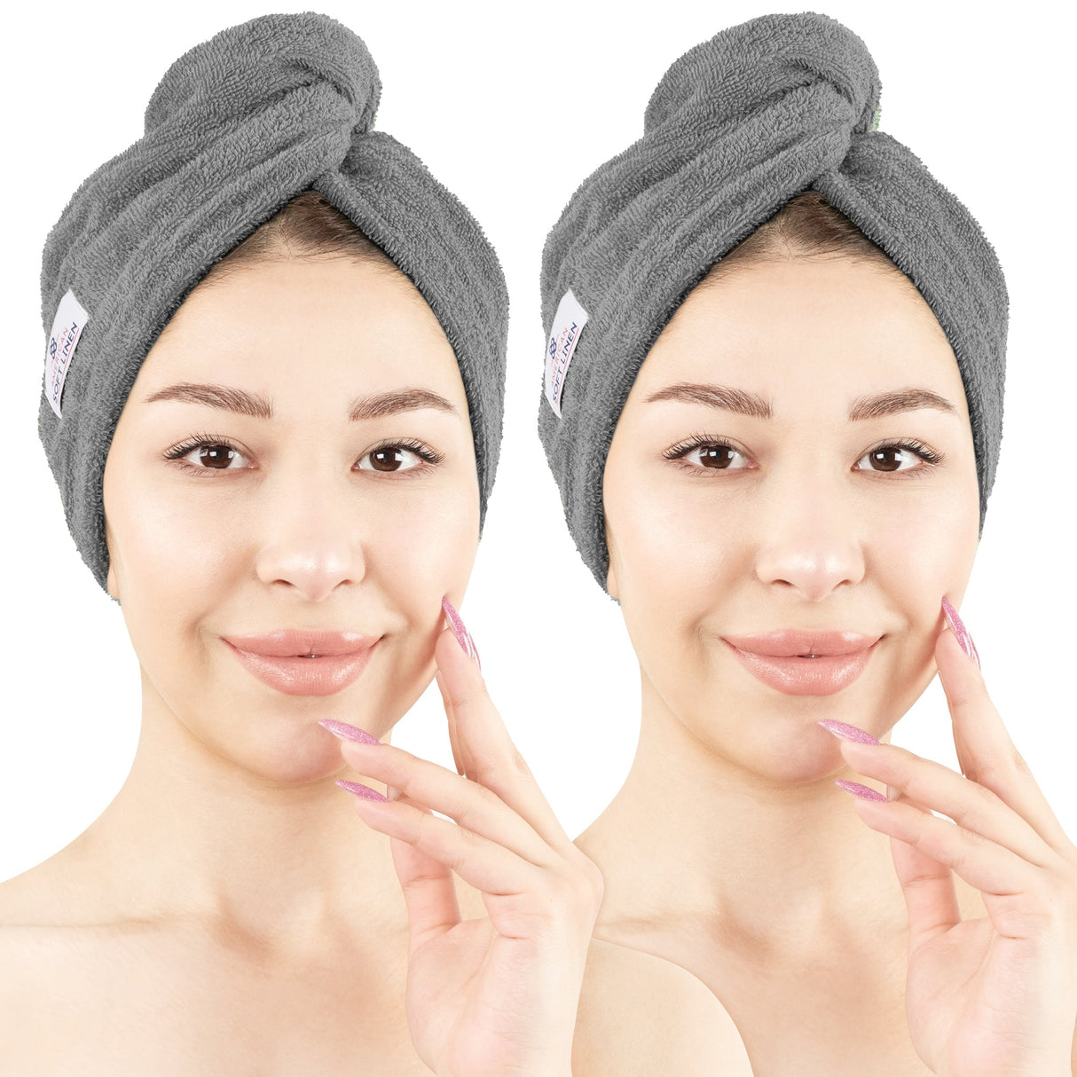 American Soft Linen 100% Cotton Hair Drying Towels for Women, 2 Pack Head Towel Cap