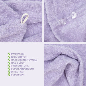 American Soft Linen 100% Cotton Hair Drying Towels for Women, 2 Pack Head Towel Cap