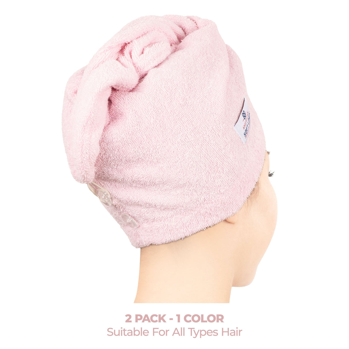 American Soft Linen 100% Cotton Hair Drying Towels for Women, 2 Pack Head Towel Cap
