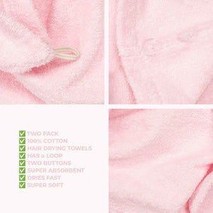American Soft Linen 100% Cotton Hair Drying Towels for Women, 2 Pack Head Towel Cap