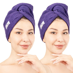 American Soft Linen 100% Cotton Hair Drying Towels for Women, 2 Pack Head Towel Cap