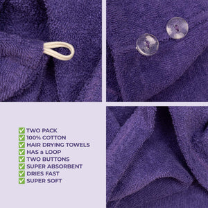 American Soft Linen 100% Cotton Hair Drying Towels for Women, 2 Pack Head Towel Cap