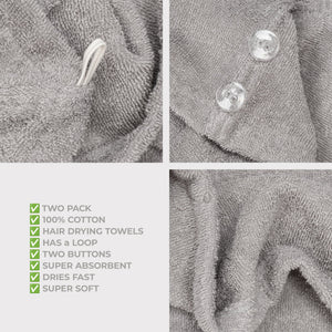 American Soft Linen 100% Cotton Hair Drying Towels for Women, 2 Pack Head Towel Cap