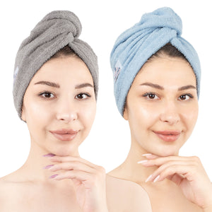 American Soft Linen 100% Cotton Hair Drying Towels for Women, 2 Pack Head Towel Cap