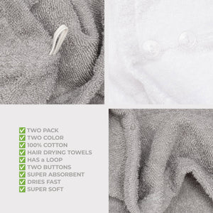 American Soft Linen 100% Cotton Hair Drying Towels for Women, 2 Pack Head Towel Cap