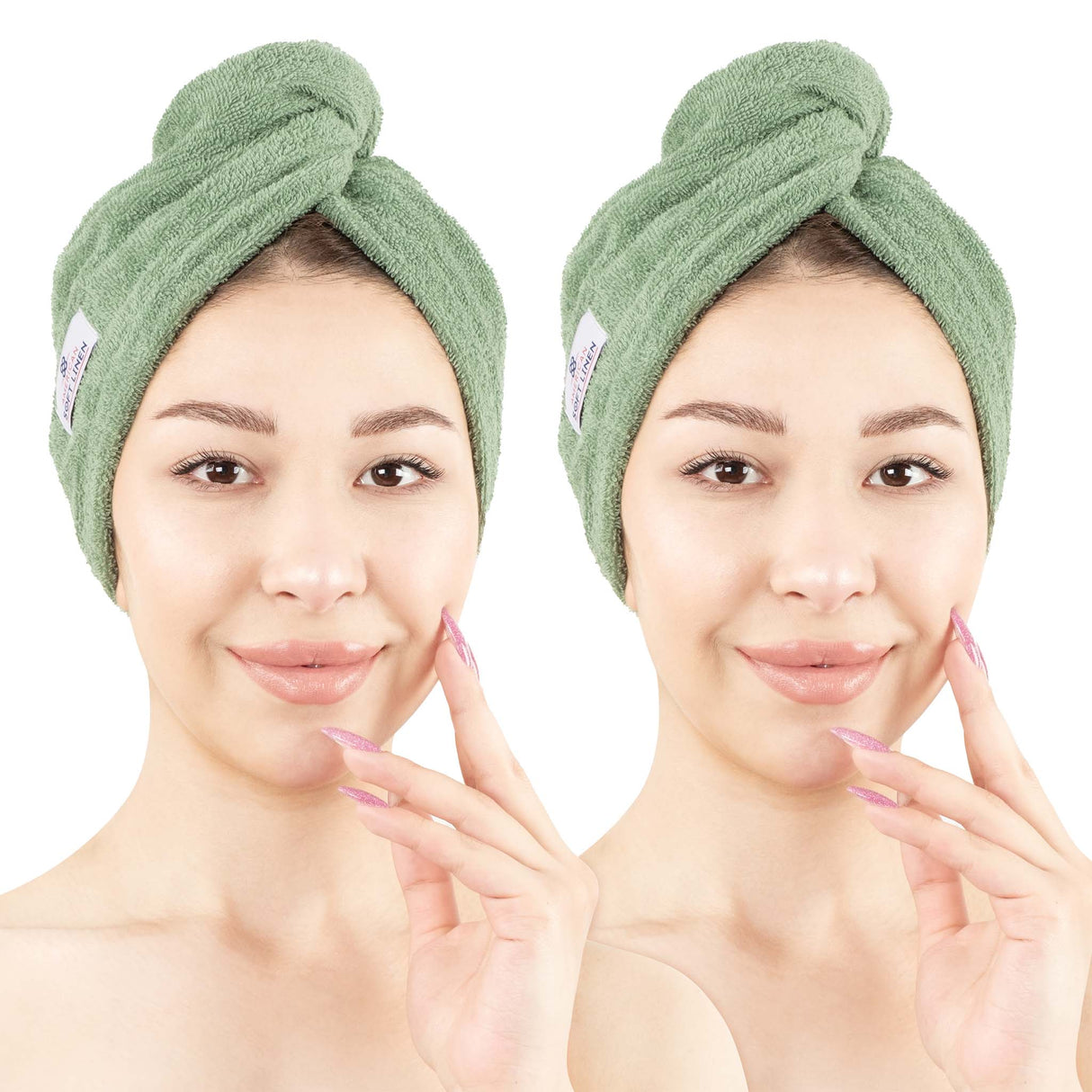 American Soft Linen 100% Cotton Hair Drying Towels for Women, 2 Pack Head Towel Cap