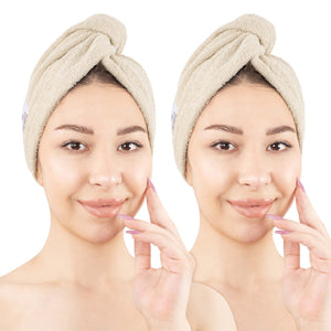 American Soft Linen 100% Cotton Hair Drying Towels for Women, 2 Pack Head Towel Cap