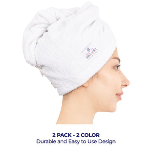 American Soft Linen 100% Cotton Hair Drying Towels for Women, 2 Pack Head Towel Cap