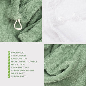 American Soft Linen 100% Cotton Hair Drying Towels for Women, 2 Pack Head Towel Cap