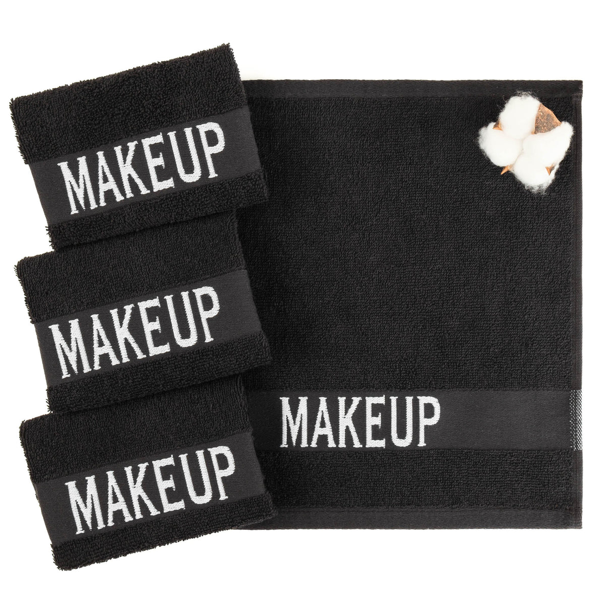 American Soft Linen, Makeup Remover Face Cloth, 100% Cotton Makeup Towels, 4 Packed Face Towels, 12x12 inches, Black - 100 Set Case Pack
