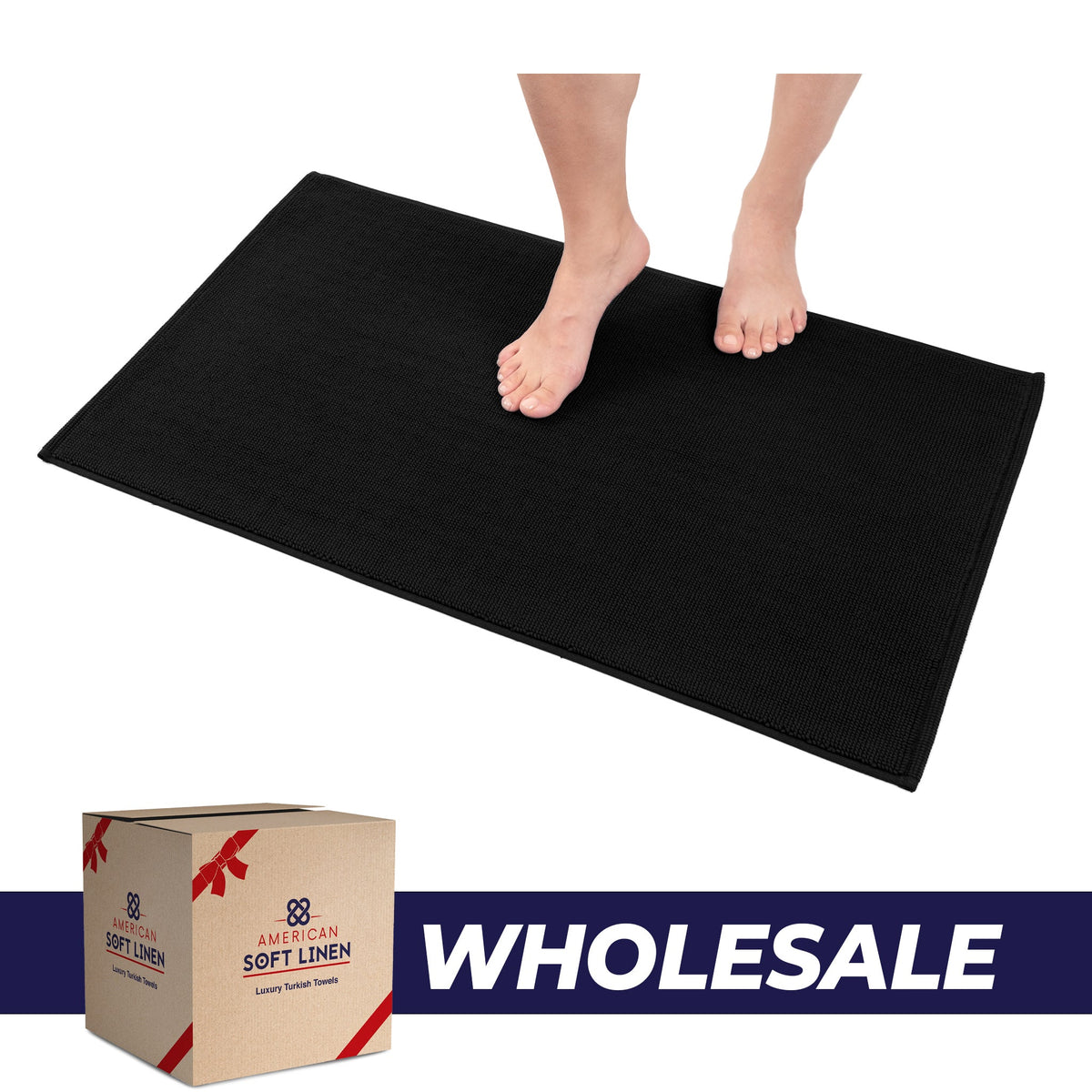 American Soft Linen 100% Cotton Bath Mat Rugs, 20x34 inches with Silicone Backing, Soft Absorbent Grip-Enhanced Bath Mats for Bathroom - 35 Set Case Pack