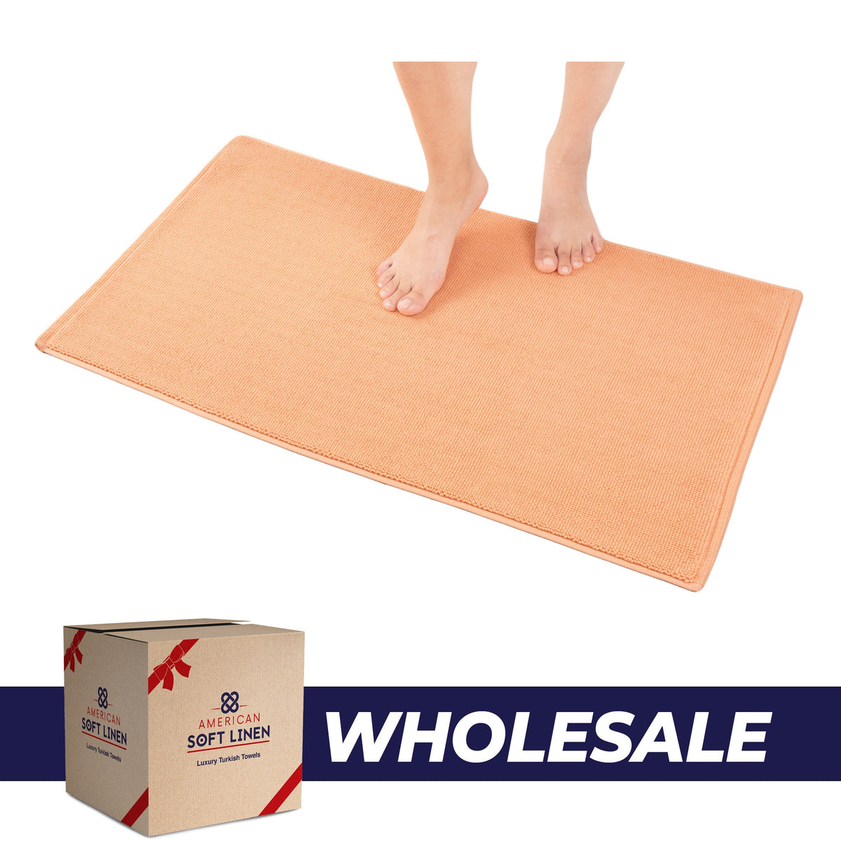 American Soft Linen 100% Cotton Bath Mat Rugs, 20x34 inches with Silicone Backing, Soft Absorbent Grip-Enhanced Bath Mats for Bathroom - 35 Set Case Pack