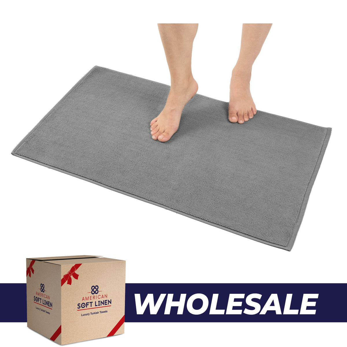 American Soft Linen 100% Cotton Bath Mat Rugs, 20x34 inches with Silicone Backing, Soft Absorbent Grip-Enhanced Bath Mats for Bathroom - 35 Set Case Pack