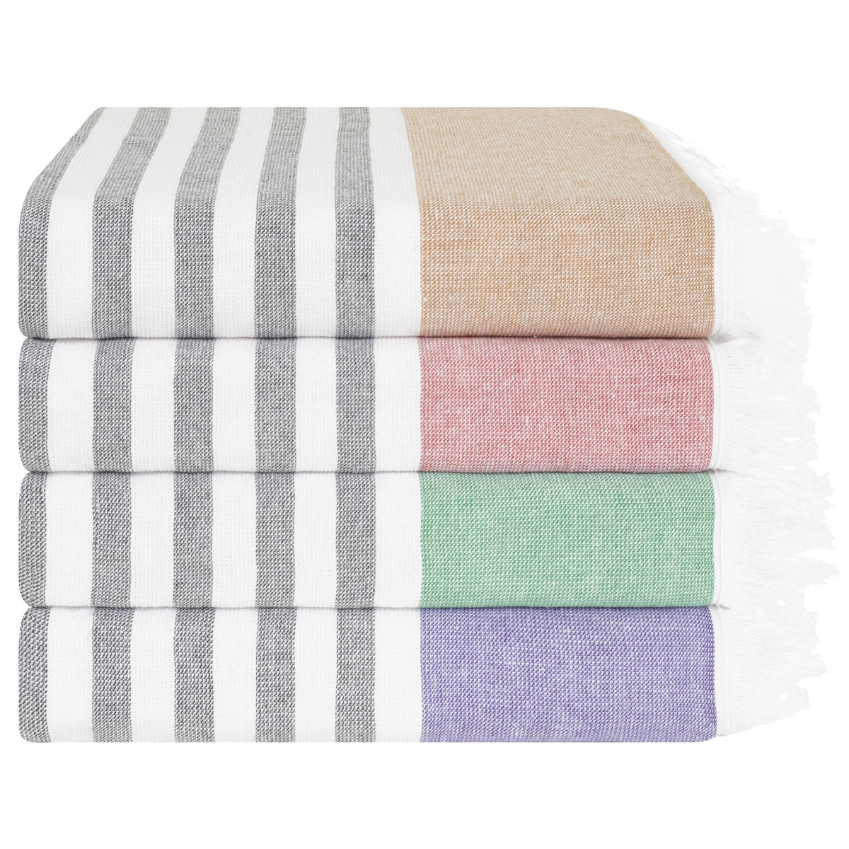 4 Packed Terry Peshtemal and Beach Towel, Mediterranean Collection, 35" x 60",  Modern & Traditional Turkish Towels - 11 Set Case Pack