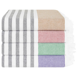 4 Packed Terry Peshtemal and Beach Towel, Mediterranean Collection, 35" x 60",  Modern & Traditional Turkish Towels - 11 Set Case Pack