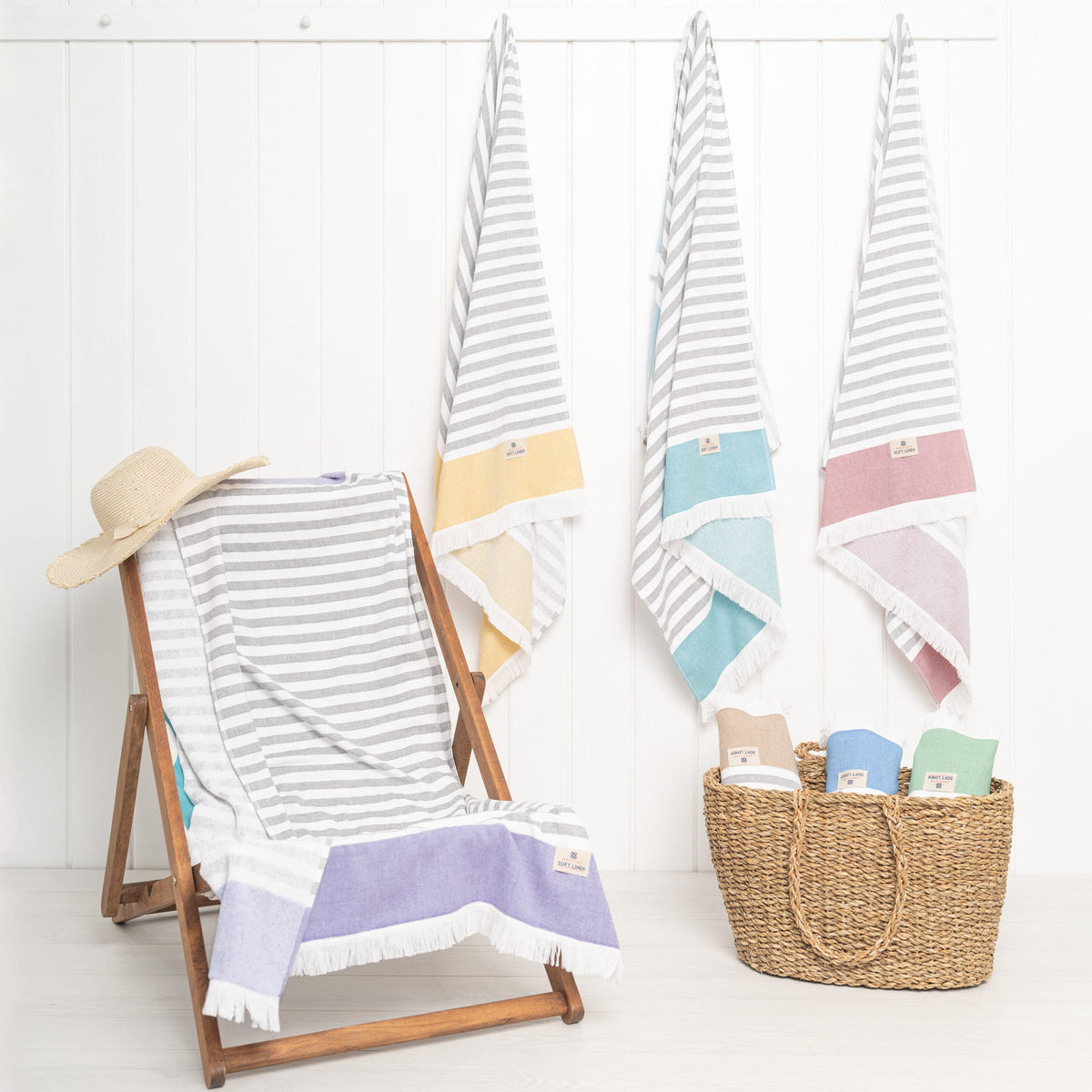4 Packed Terry Peshtemal and Beach Towel, Mediterranean Collection, 35" x 60",  Modern & Traditional Turkish Towels - 11 Set Case Pack