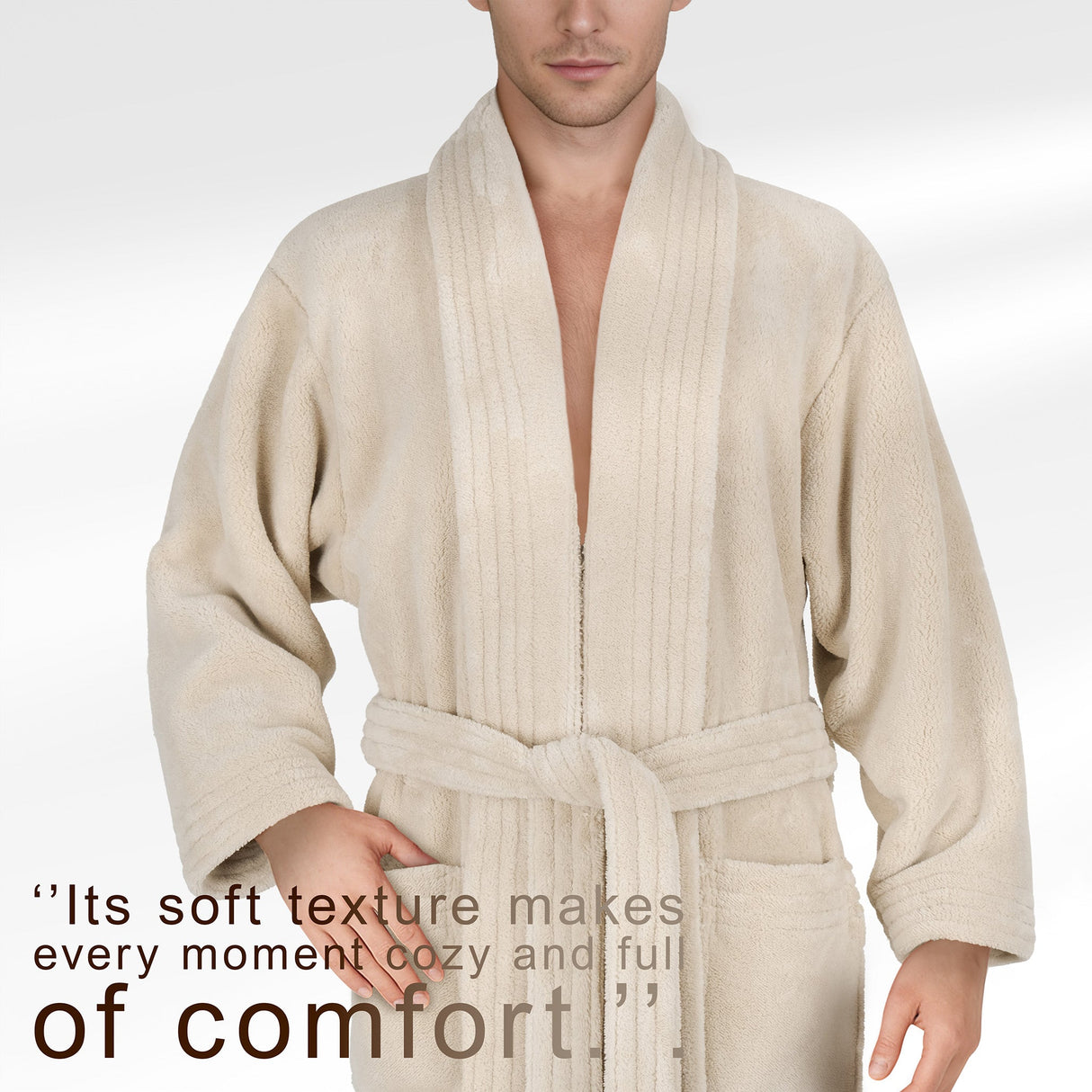 American Soft Linen Luxury Men’s Fleece Bathrobe – Ultra Soft, Warm & Lightweight Plush Robe