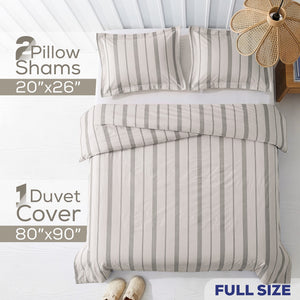 American Soft Linen 100% Washed Cotton Percale Duvet Cover Set – 200TC Yarn-Dyed Striped Bedding with 2 Pillow Shams