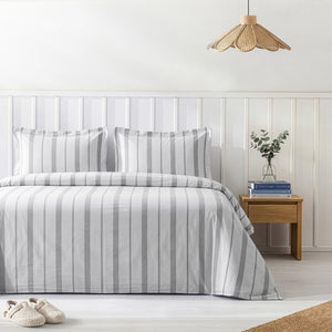 American Soft Linen 100% Washed Cotton Percale Duvet Cover Set – 200TC Yarn-Dyed Striped Bedding with 2 Pillow Shams