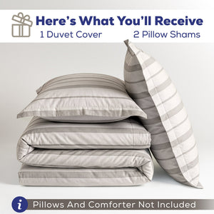 American Soft Linen 100% Washed Cotton Percale Duvet Cover Set – 200TC Yarn-Dyed Striped Bedding with 2 Pillow Shams
