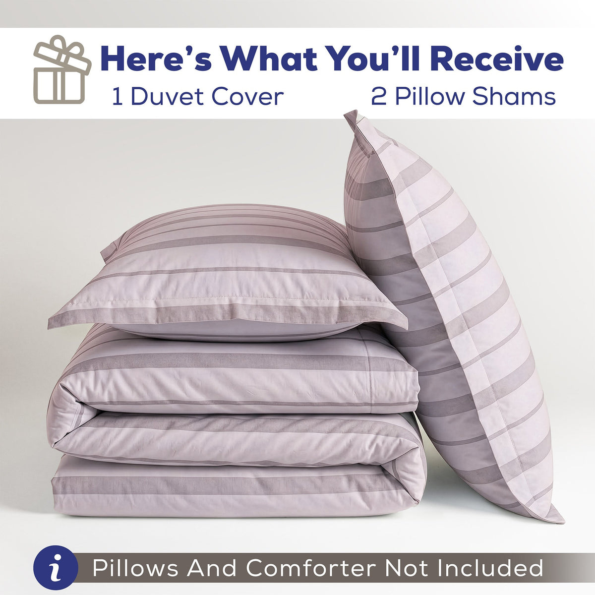 American Soft Linen 100% Washed Cotton Percale Duvet Cover Set – 200TC Yarn-Dyed Striped Bedding with 2 Pillow Shams