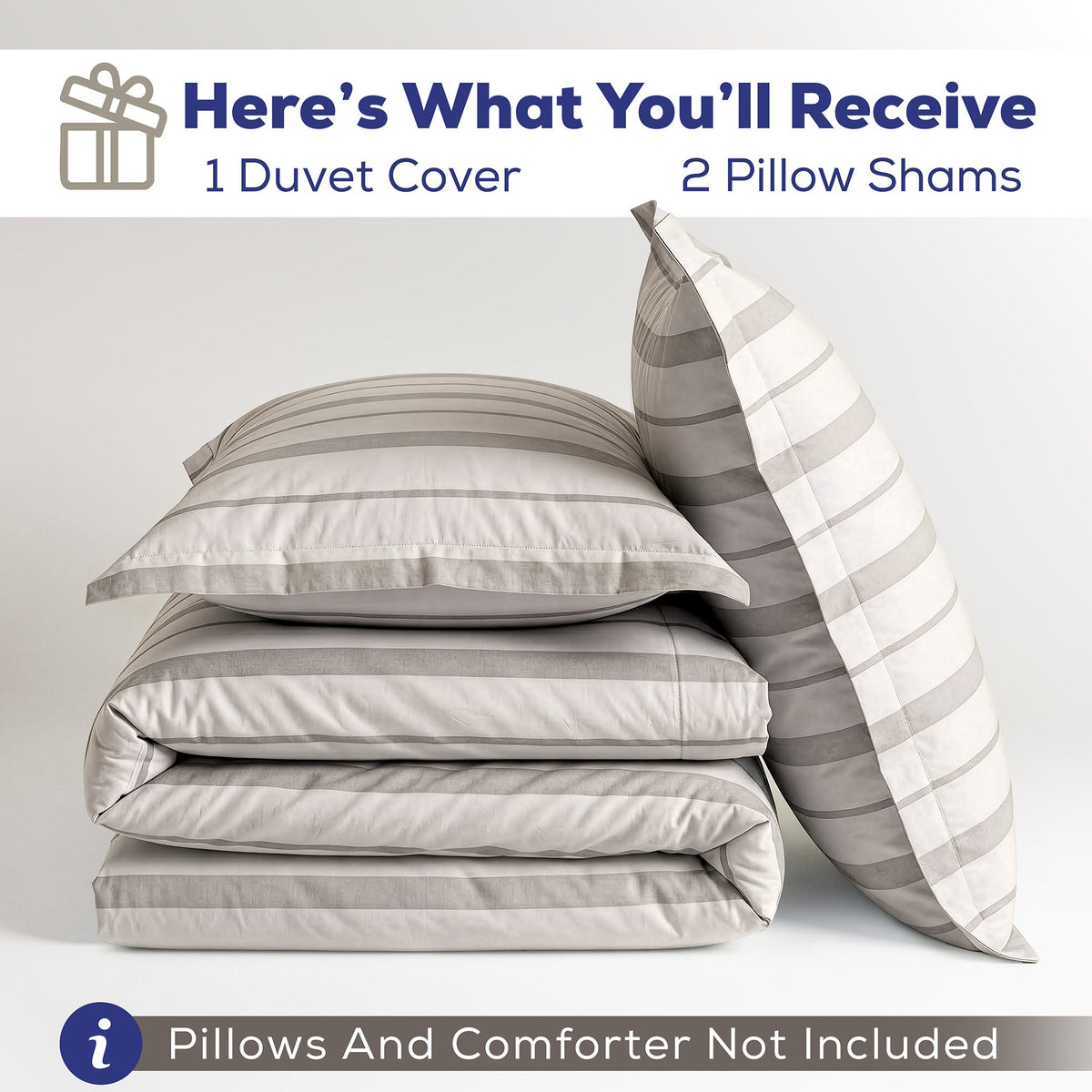 American Soft Linen 100% Washed Cotton Percale Duvet Cover Set – 200TC Yarn-Dyed Striped Bedding with 2 Pillow Shams