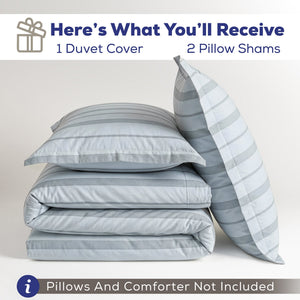 American Soft Linen 100% Washed Cotton Percale Duvet Cover Set – 200TC Yarn-Dyed Striped Bedding with 2 Pillow Shams