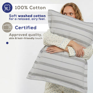American Soft Linen 100% Washed Cotton Percale Duvet Cover Set – 200TC Yarn-Dyed Striped Bedding with 2 Pillow Shams