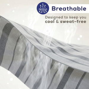 American Soft Linen 100% Washed Cotton Percale Duvet Cover Set – 200TC Yarn-Dyed Striped Bedding with 2 Pillow Shams