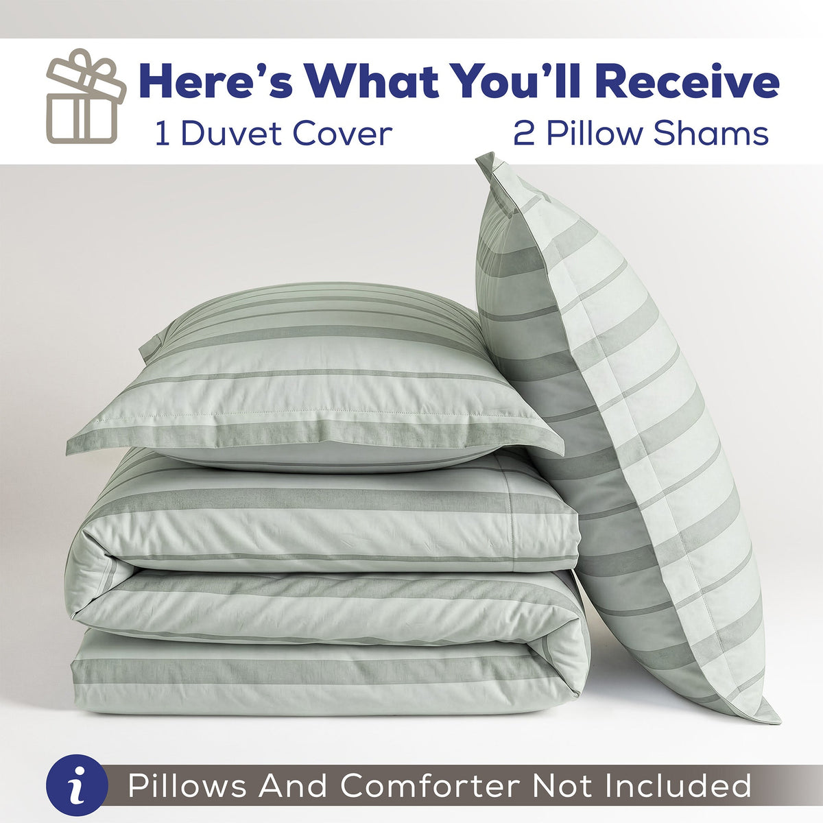 American Soft Linen 100% Washed Cotton Percale Duvet Cover Set – 200TC Yarn-Dyed Striped Bedding with 2 Pillow Shams