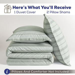 American Soft Linen 100% Washed Cotton Percale Duvet Cover Set – 200TC Yarn-Dyed Striped Bedding with 2 Pillow Shams