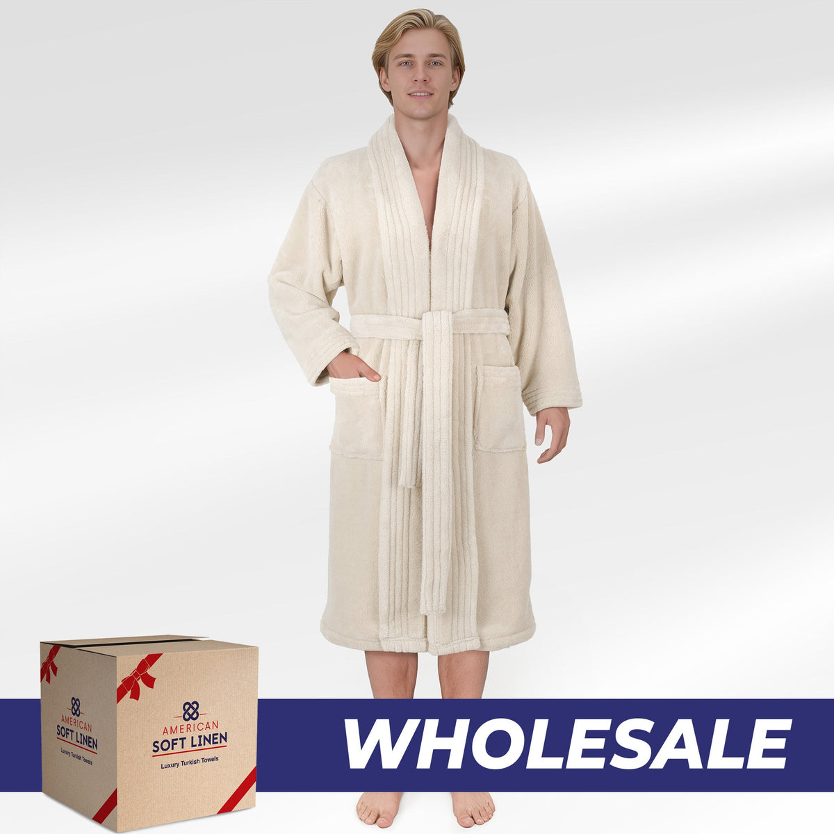 American Soft Linen Luxury Men’s Fleece Bathrobe – Ultra Soft, Warm & Lightweight Plush Robe Wholesale