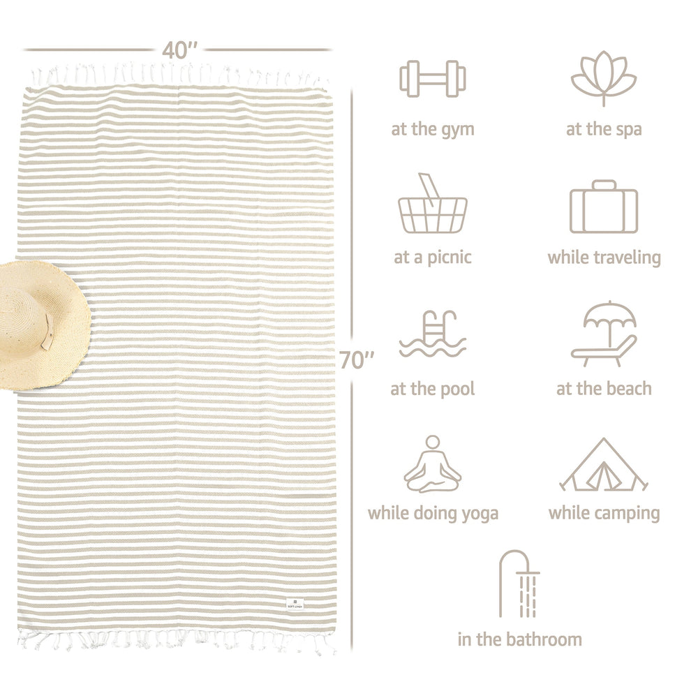 American Soft Linen Turkish Peshtemal Beach Towels, Cotton 4 Pack, 40" x 70" Size, Swim Towels for Beach and Pool Towels
