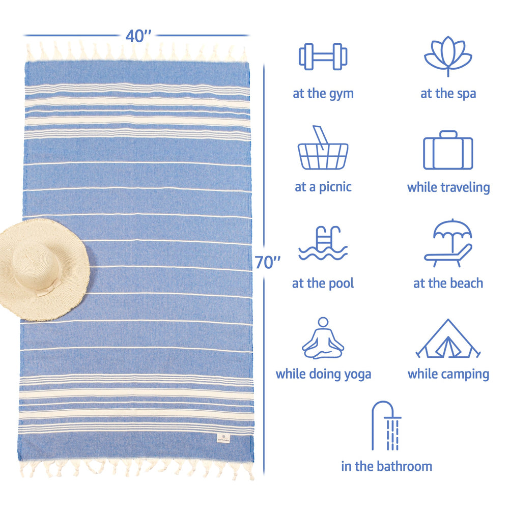 American Soft Linen Turkish Peshtemal Beach Towels, Cotton 4 Pack, 40" x 70" Size, Swim Towels for Beach and Pool Towels