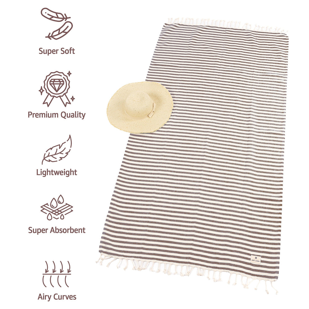American Soft Linen Turkish Peshtemal Beach Towels, Cotton 4 Pack, 40" x 70" Size, Swim Towels for Beach and Pool Towels