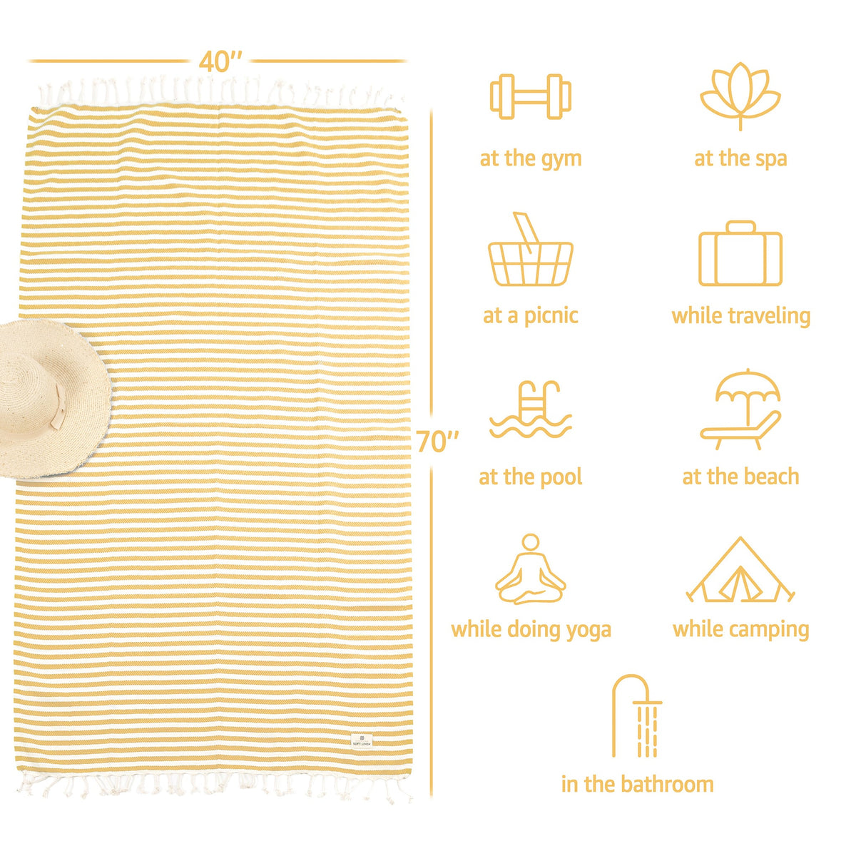 American Soft Linen Turkish Peshtemal Beach Towels, Cotton 4 Pack, 40" x 70" Size, Swim Towels for Beach and Pool Towels