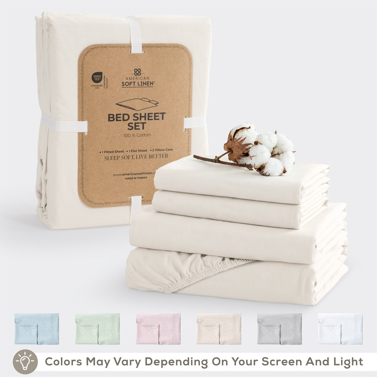 American Soft Linen 100% Washed Cotton Percale Sheet Set – Soft Breathable Bedding with Pillowcases