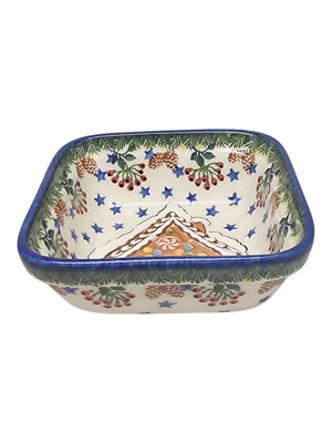 Ceramic Square Dish - Gingerbread House Delight Pattern